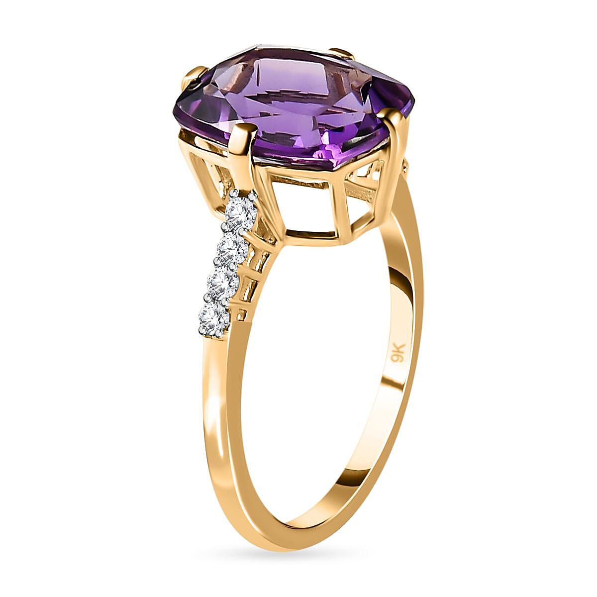 9K Yellow Gold Mashamba Amethyst and Moissanite Solitaire Ring 3.86 Ct. 7547252 3