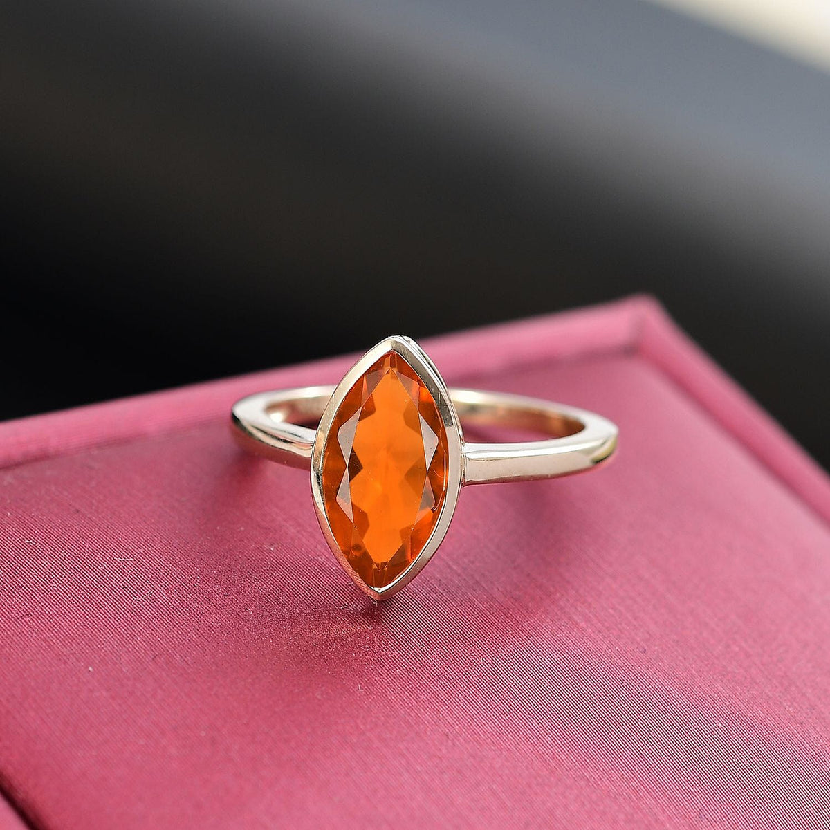 9K Yellow Gold AA Mexican Cherry Fire Opal Solitaire Ring 1.14 Ct 7961863 3