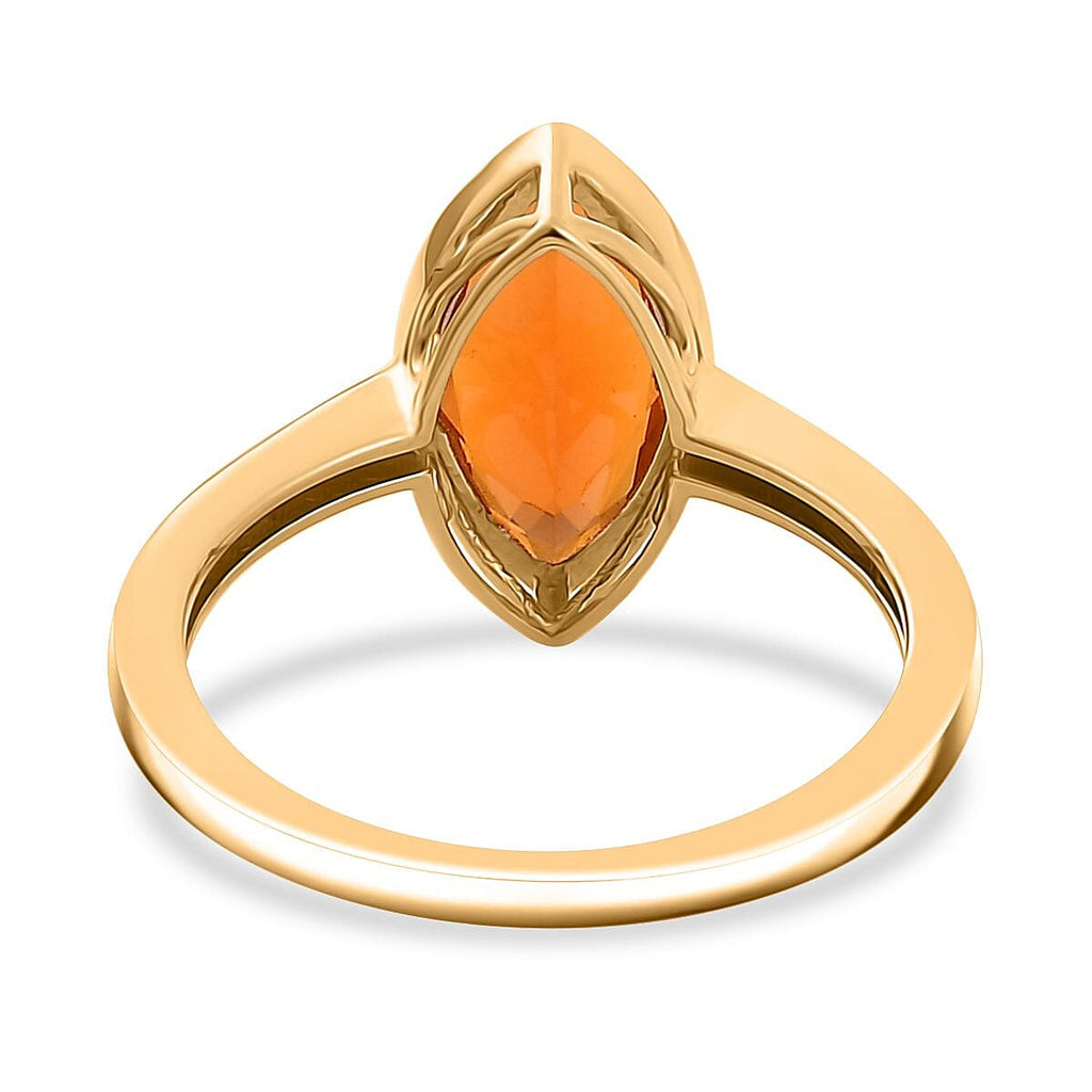 9K Yellow Gold AA Mexican Cherry Fire Opal Solitaire Ring 1.14 Ct