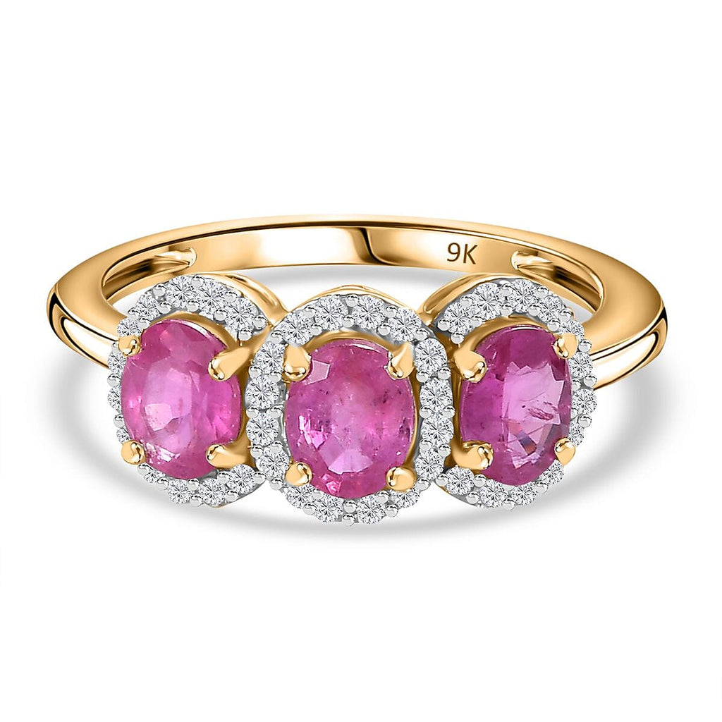 First Time Ever 9K Yellow Gold Mozambique Pink Sapphire & Moissanite Ring 1.60 Ct.