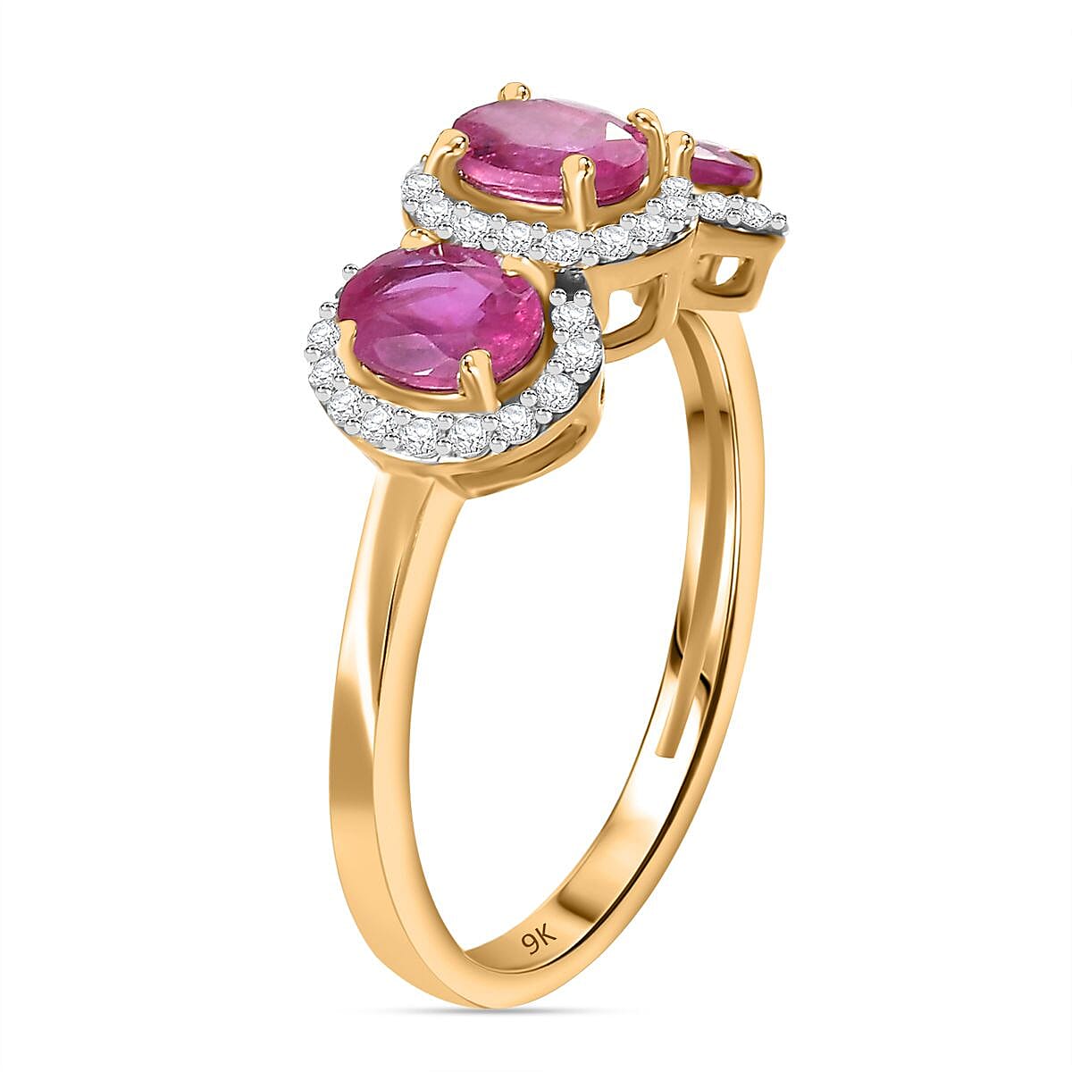 First Time Ever - 9K Yellow Gold Mozambique Pink Sapphire and Moissanite Ring 1.60 ct. 7892520 3