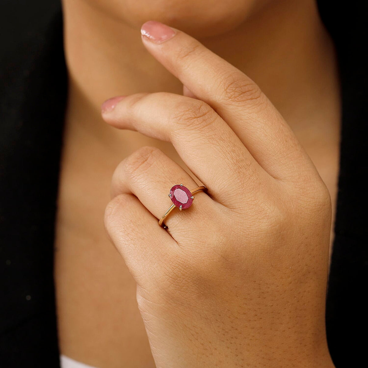Mozambique Ruby Solitaire Ring in 9K Yellow Gold 8022893 3