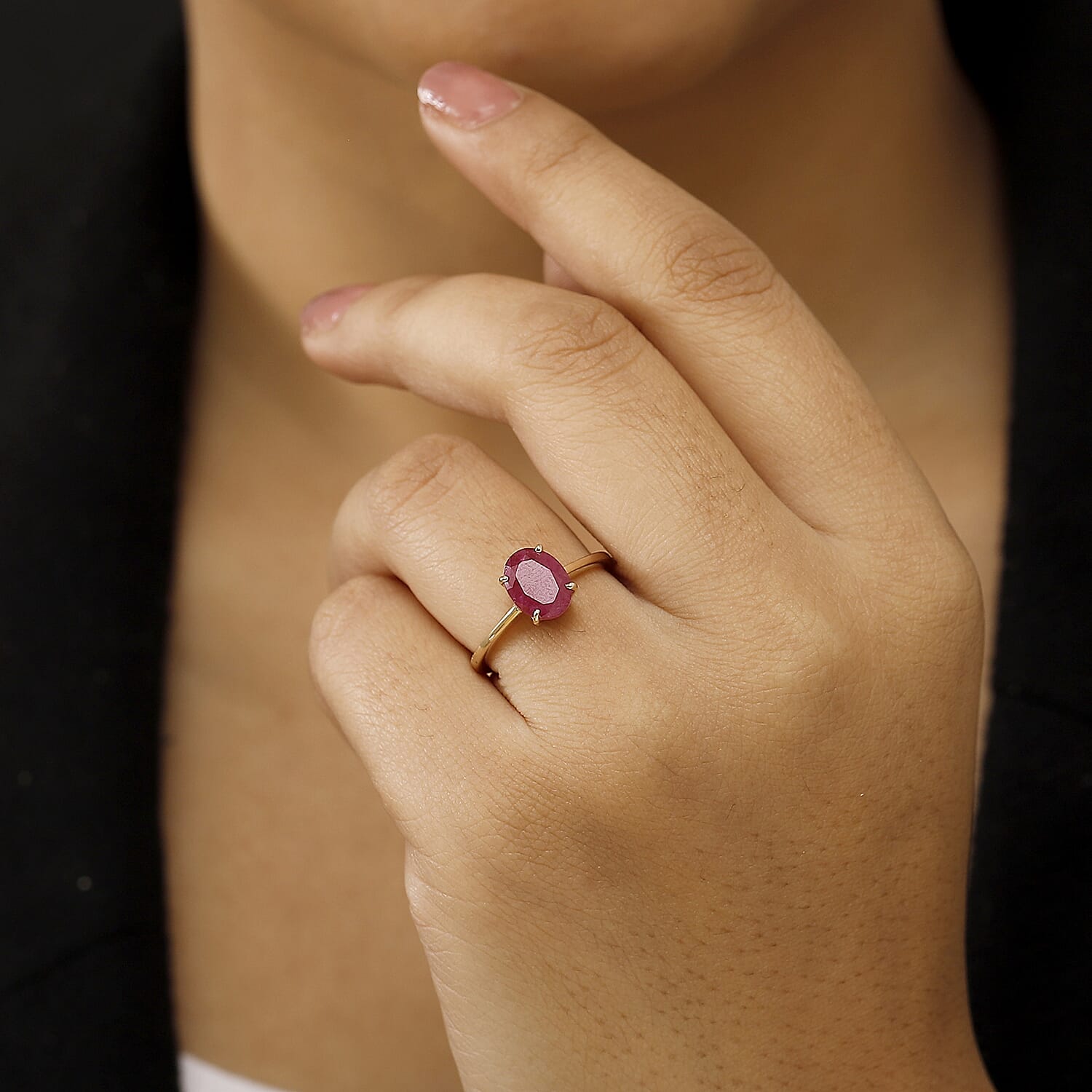 Mozambique Ruby Solitaire Ring in 9K Yellow Gold 8022893 3