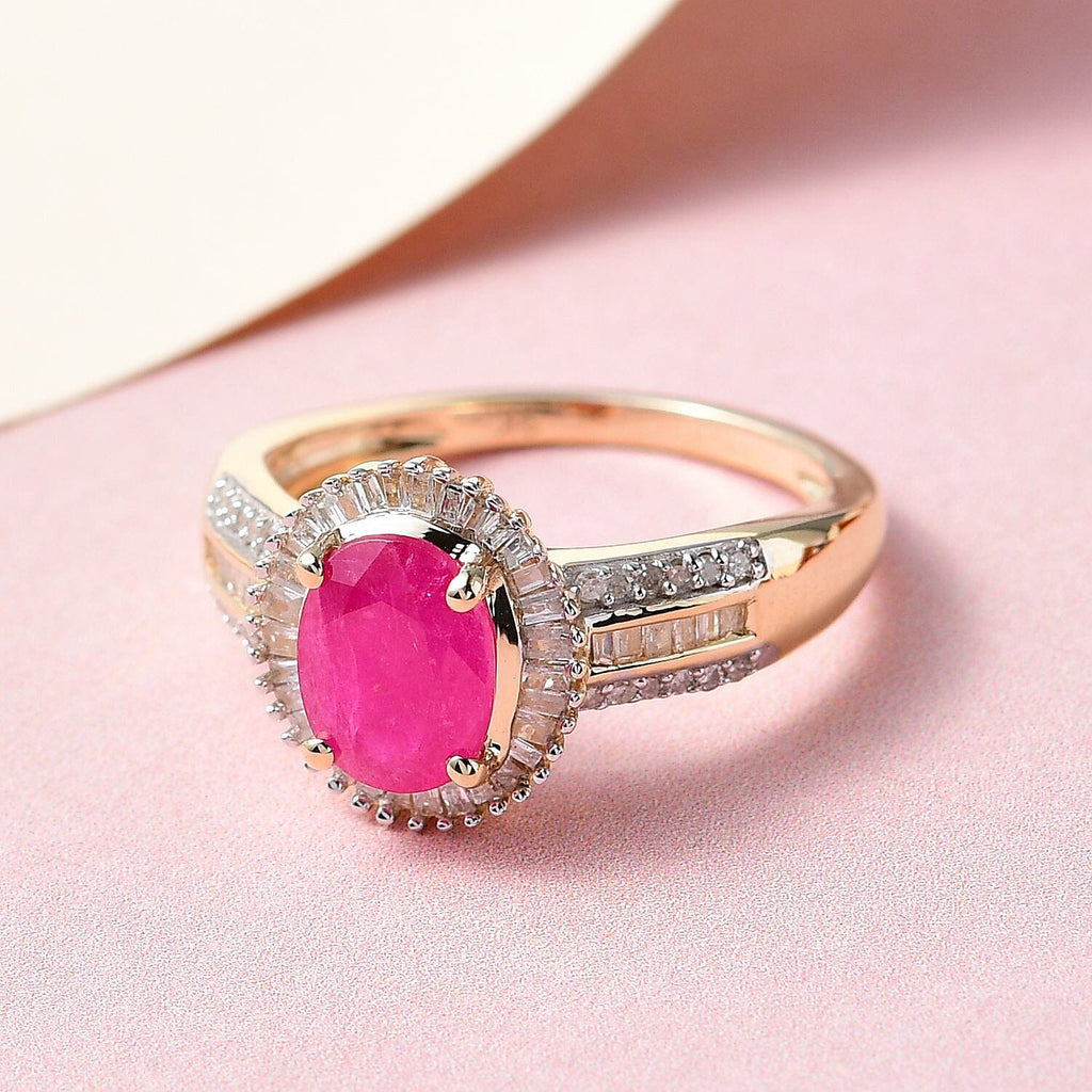 9K Yellow Gold Natural AAA Mozambique Ruby and Diamond Ring 2.00 Ct.