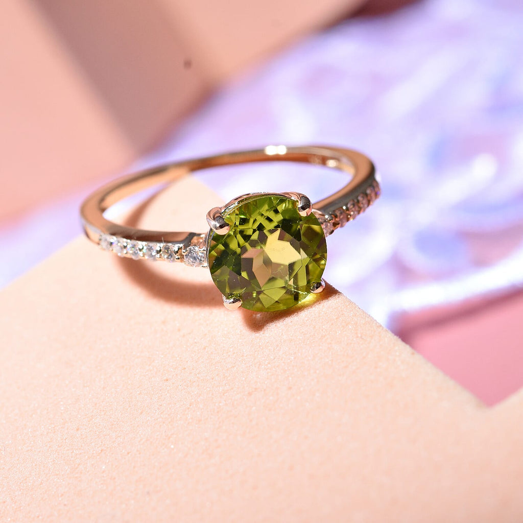 9K Yellow Gold Hebei Peridot and Moissanite Ring 2.15 Ct.