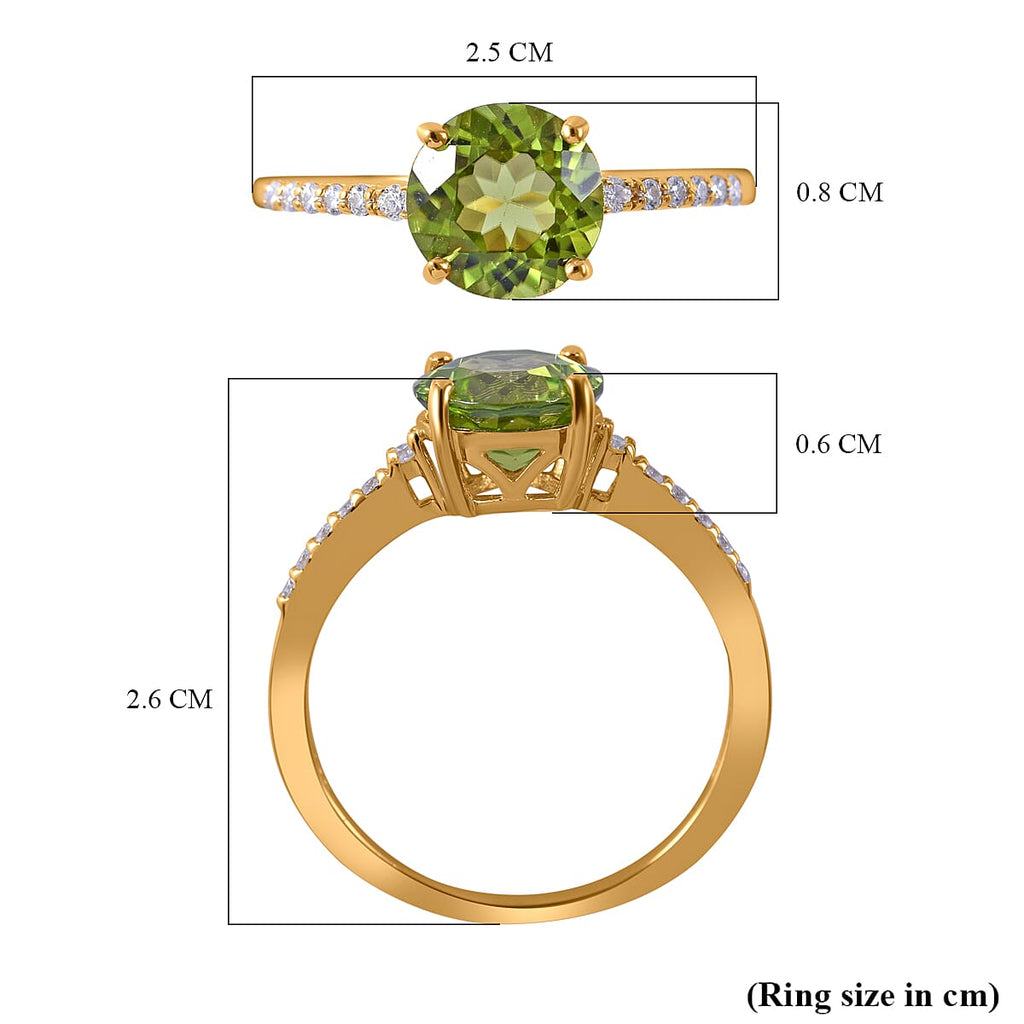 9K Yellow Gold Hebei Peridot and Moissanite Ring 2.15 Ct.