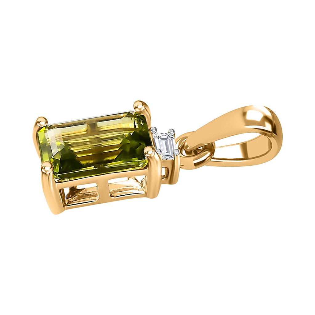 9K Yellow Gold Hebei Peridot & Moissanite Pendant 1.76 Ct.