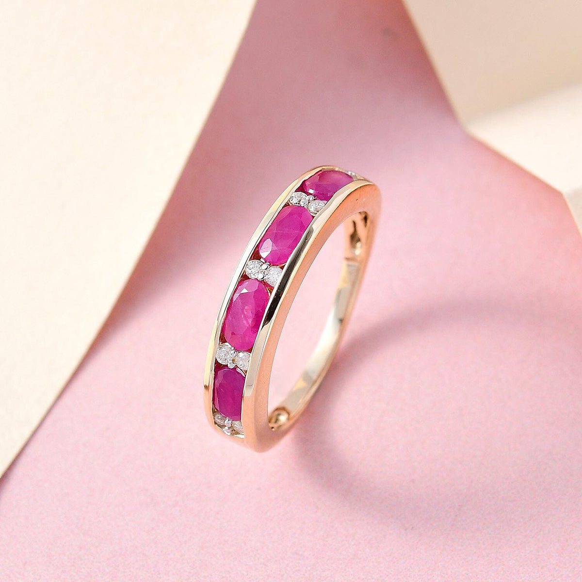 9K Yellow Gold Pink Tourmaline and Diamond Half Eternity Ring 1.09 Ct. 7238309 1