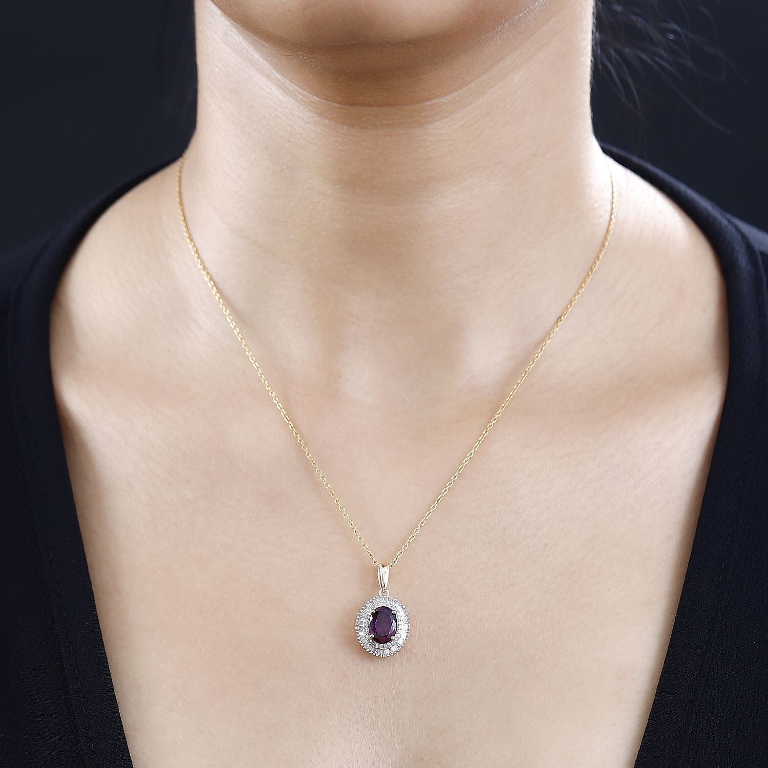 9K Yellow Gold Natural Ember Garnet &amp; Diamond Pendant 2.70 Ct 7784995 2