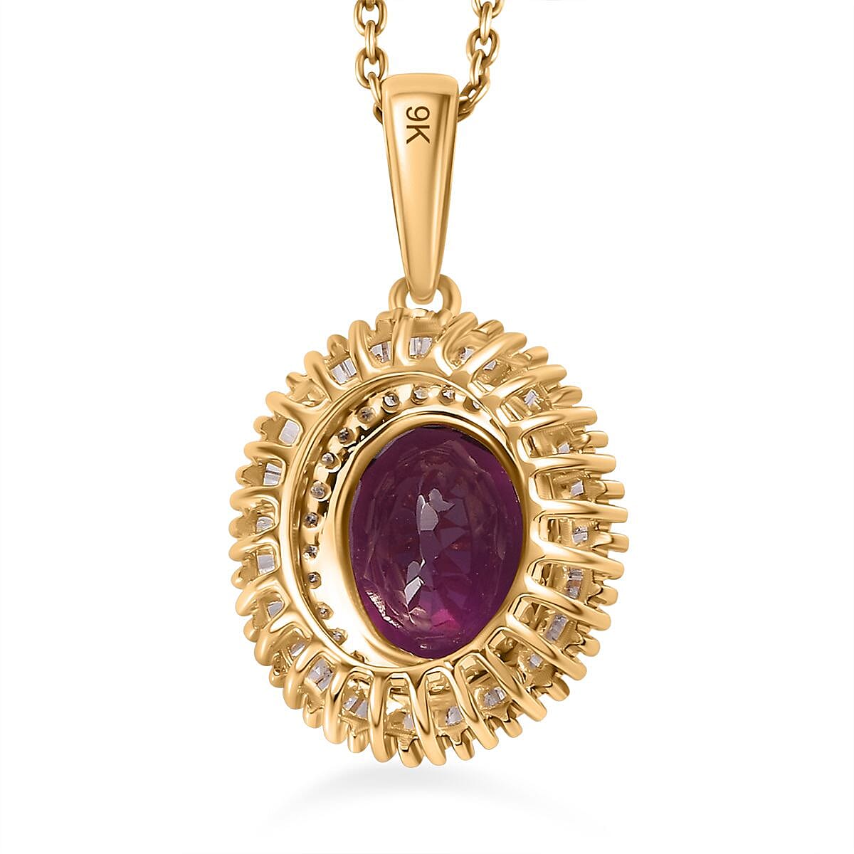 9K Yellow Gold Natural Ember Garnet &amp; Diamond Pendant 2.70 Ct 7784995 5