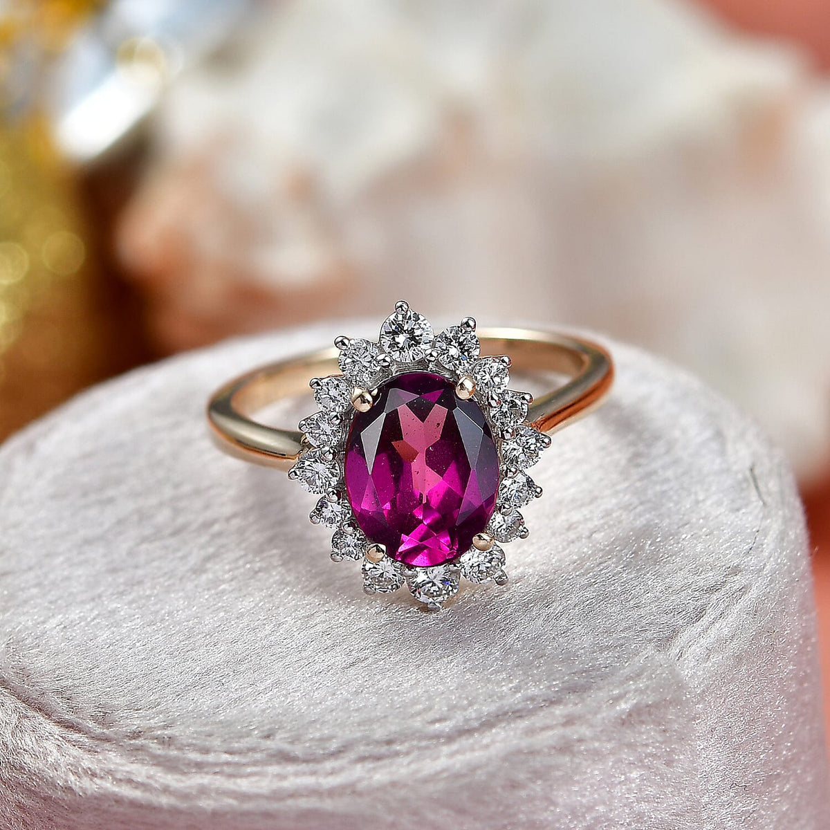 Tony Diniz Collection- 9K Yellow Gold Natural Radiant Ember Purple Garnet &amp; SI-G-H Lab Grown Diamond Halo Ring 2.48 Ct. 8422590 2