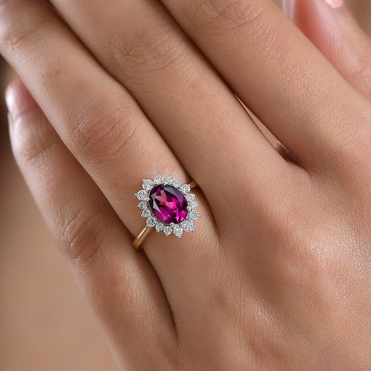 Tony Diniz Collection- 9K Yellow Gold Natural Radiant Ember Purple Garnet &amp; SI-G-H Lab Grown Diamond Halo Ring 2.48 Ct. 8422590 3