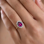 Tony Diniz Collection- 9K Yellow Gold Natural Radiant Ember Purple Garnet & SI-G-H Lab Grown Diamond Halo Ring 2.48 Ct.