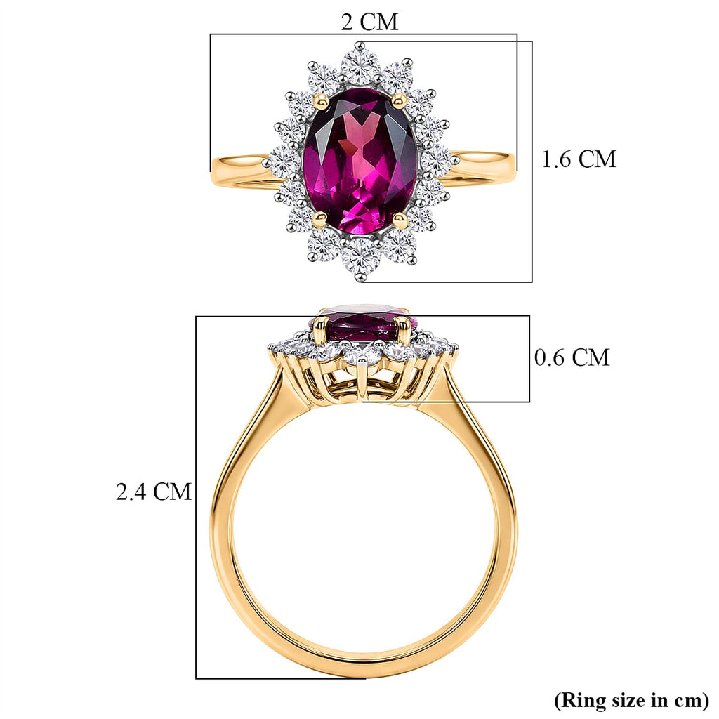 Tony Diniz Collection- 9K Yellow Gold Natural Radiant Ember Purple Garnet & SI-G-H Lab Grown Diamond Halo Ring 2.48 Ct.