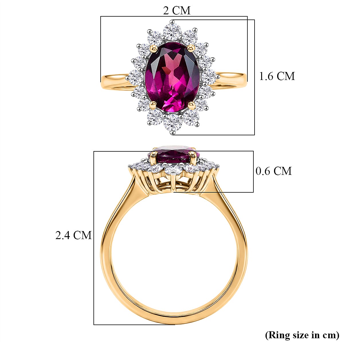 Tony Diniz Collection- 9K Yellow Gold Natural Radiant Ember Purple Garnet &amp; SI-G-H Lab Grown Diamond Halo Ring 2.48 Ct. 8422590 6