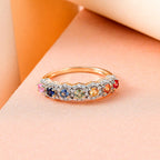 9K Yellow Gold Rainbow Sapphire and Moissanite Ring 1.02 Ct.