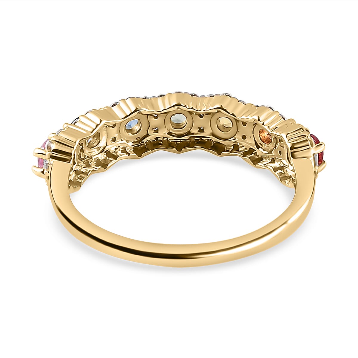 9K Yellow Gold AA Rainbow Sapphire and Moissanite 7 Stone Wedding Band Ring 1.02 Ct 7163446 5