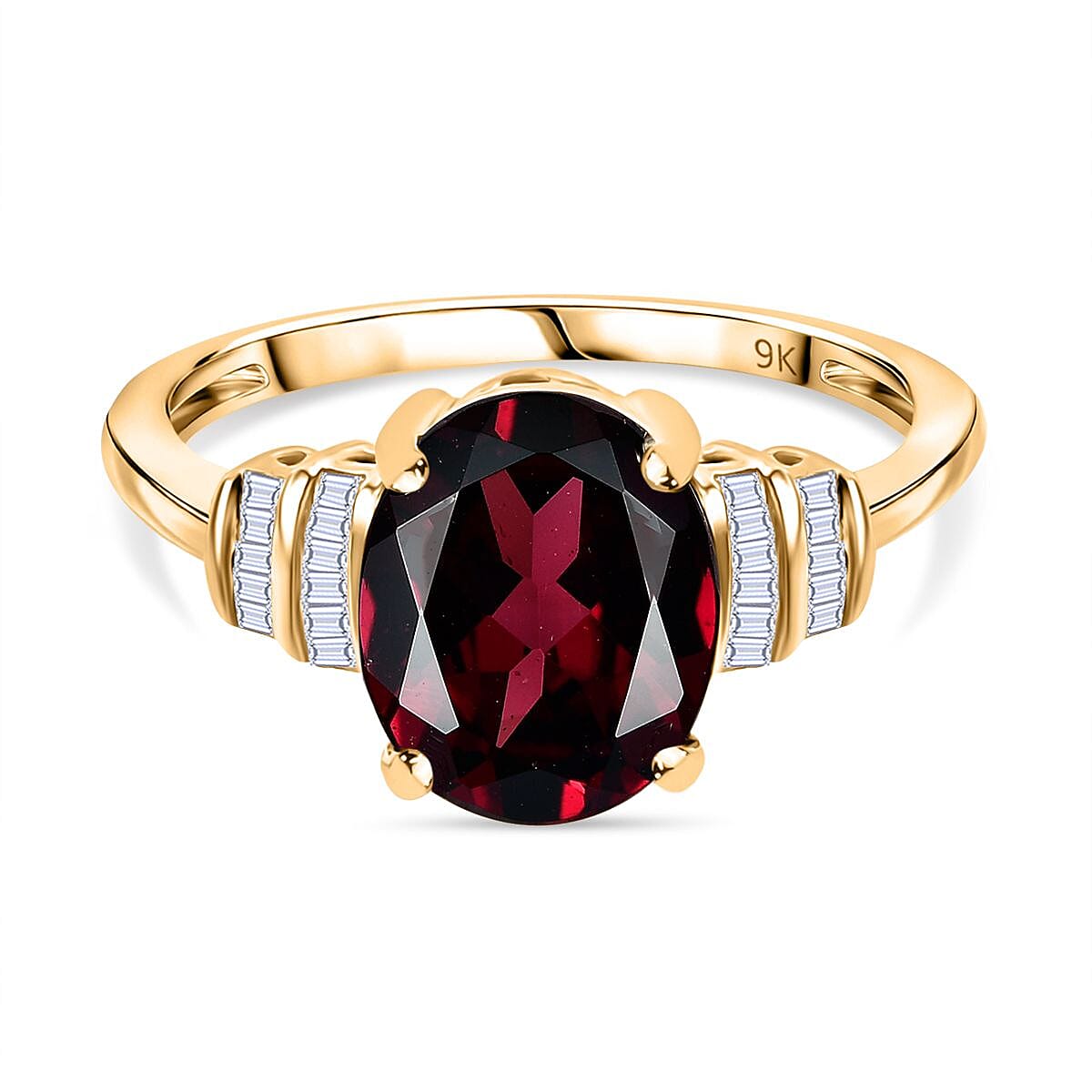 Extremely Rare Size-  9K Yellow Gold Orissa Natural Rhodolite Garnet (Oval 10x8 mm) and Natural Diamond Ring 3.40 Ct. V32757154 0