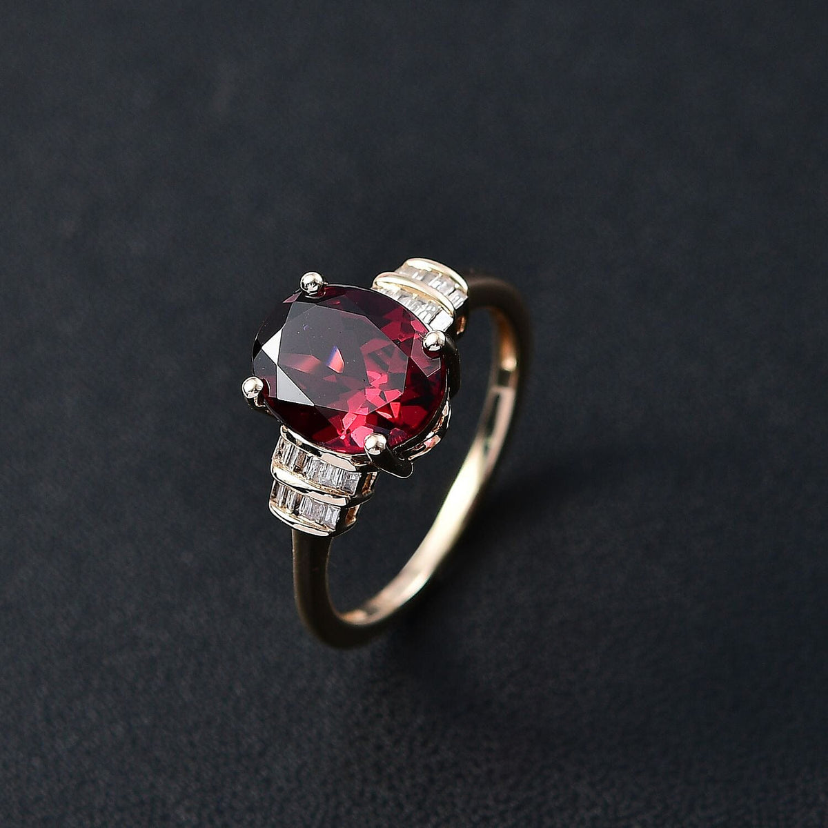 Extremely Rare Size-  9K Yellow Gold Orissa Natural Rhodolite Garnet (Oval 10x8 mm) and Natural Diamond Ring 3.40 Ct. V32757154 2