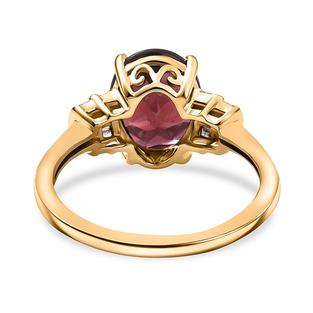 Extremely Rare Size-  9K Yellow Gold Orissa Natural Rhodolite Garnet (Oval 10x8 mm) and Natural Diamond Ring 3.40 Ct.