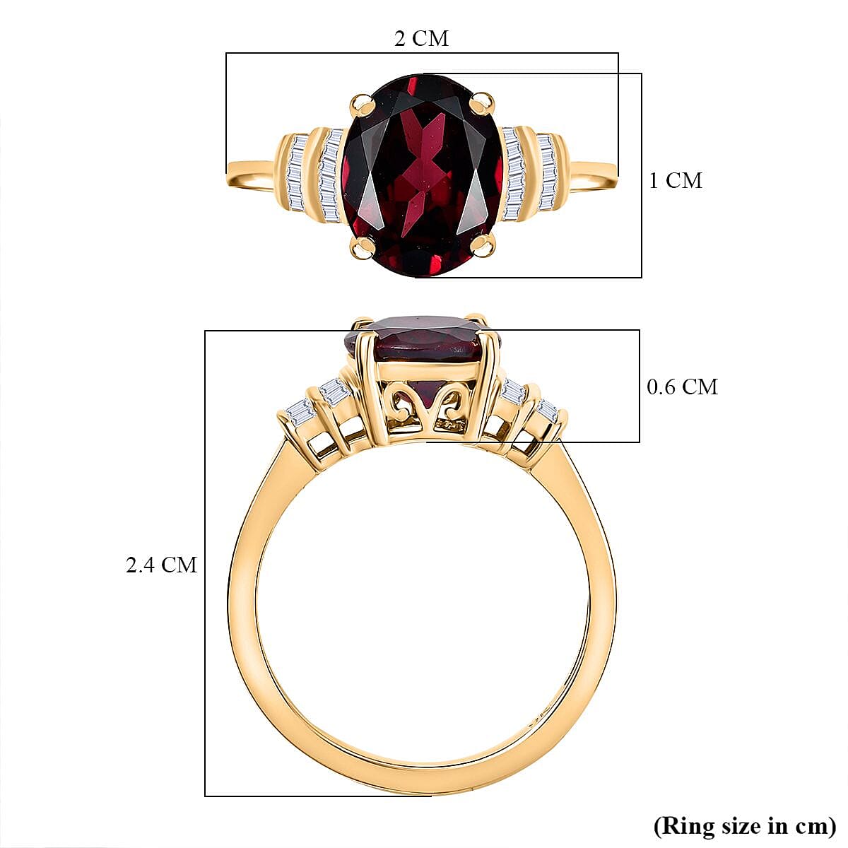 Extremely Rare Size-  9K Yellow Gold Orissa Natural Rhodolite Garnet (Oval 10x8 mm) and Natural Diamond Ring 3.40 Ct. V32757154 6