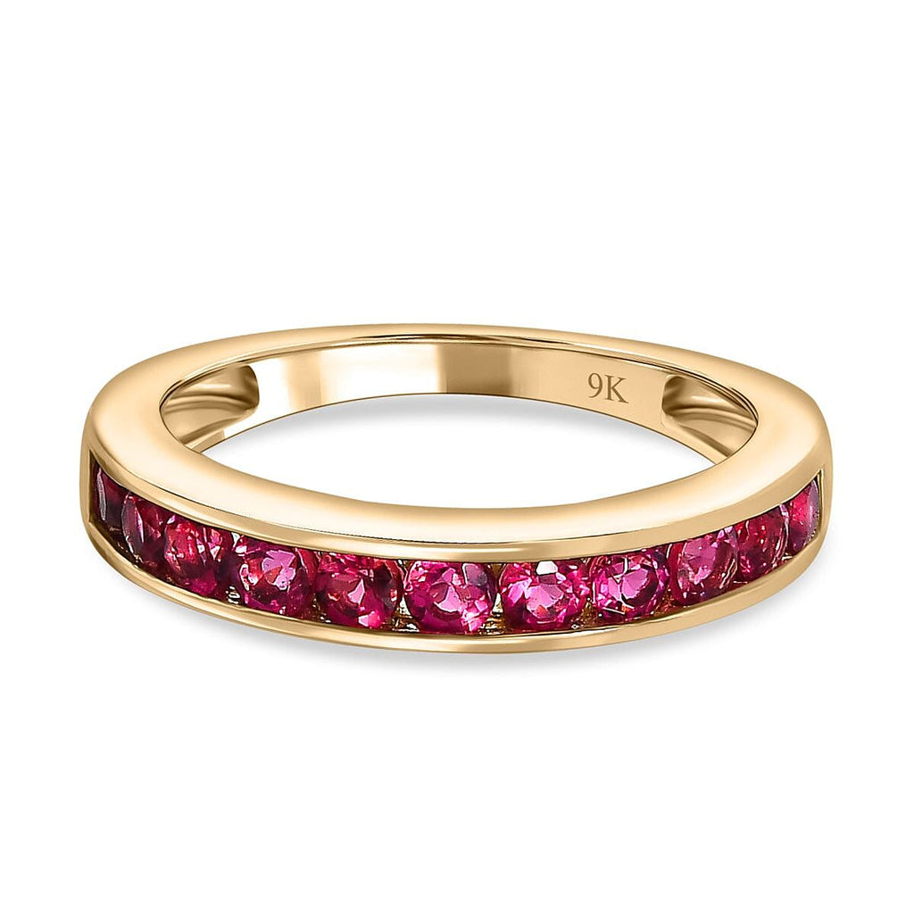 9K Yellow Gold Rubellite Half Eternity Band Ring