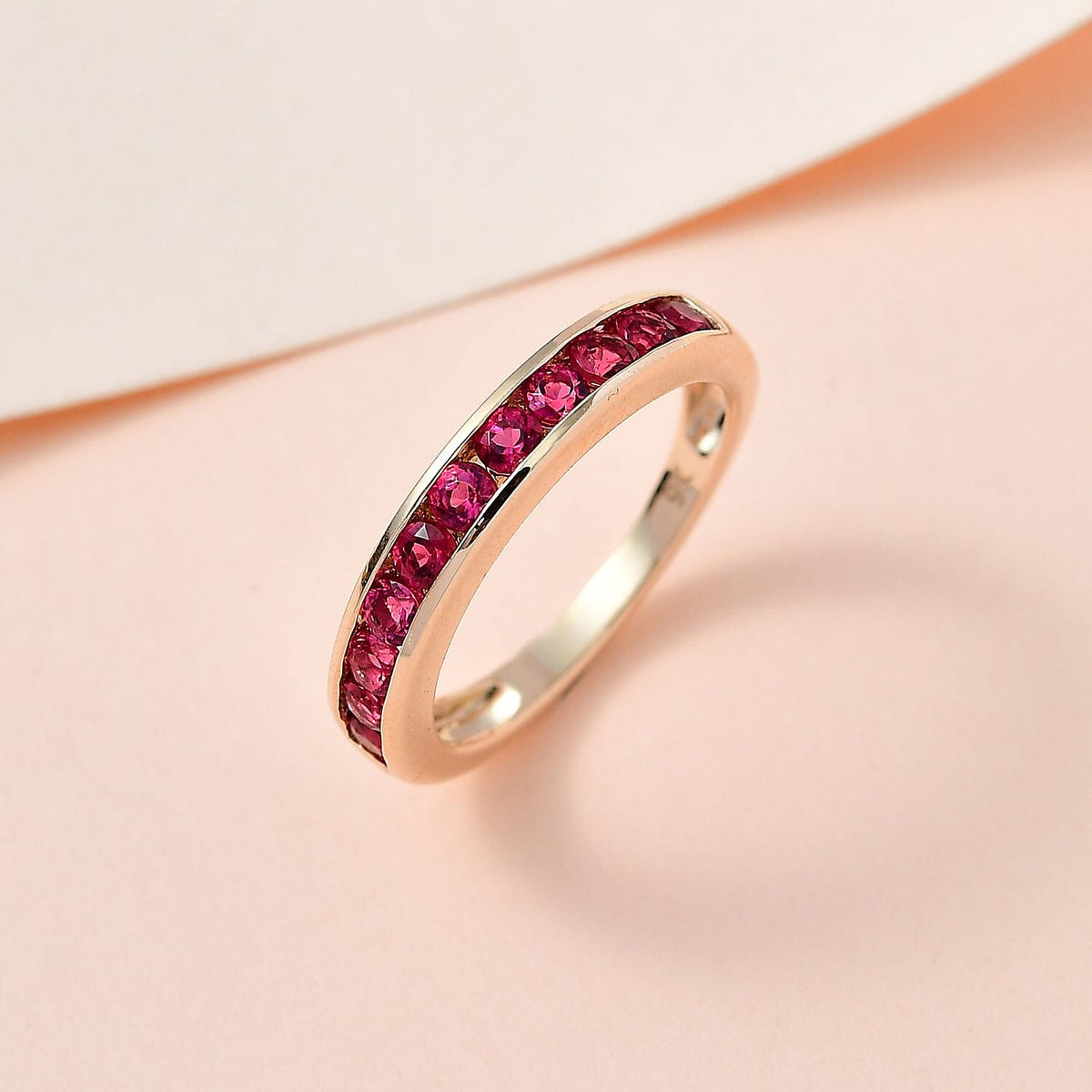 9K Yellow Gold Rubellite Half Eternity Wedding Band Ring 7544158 1