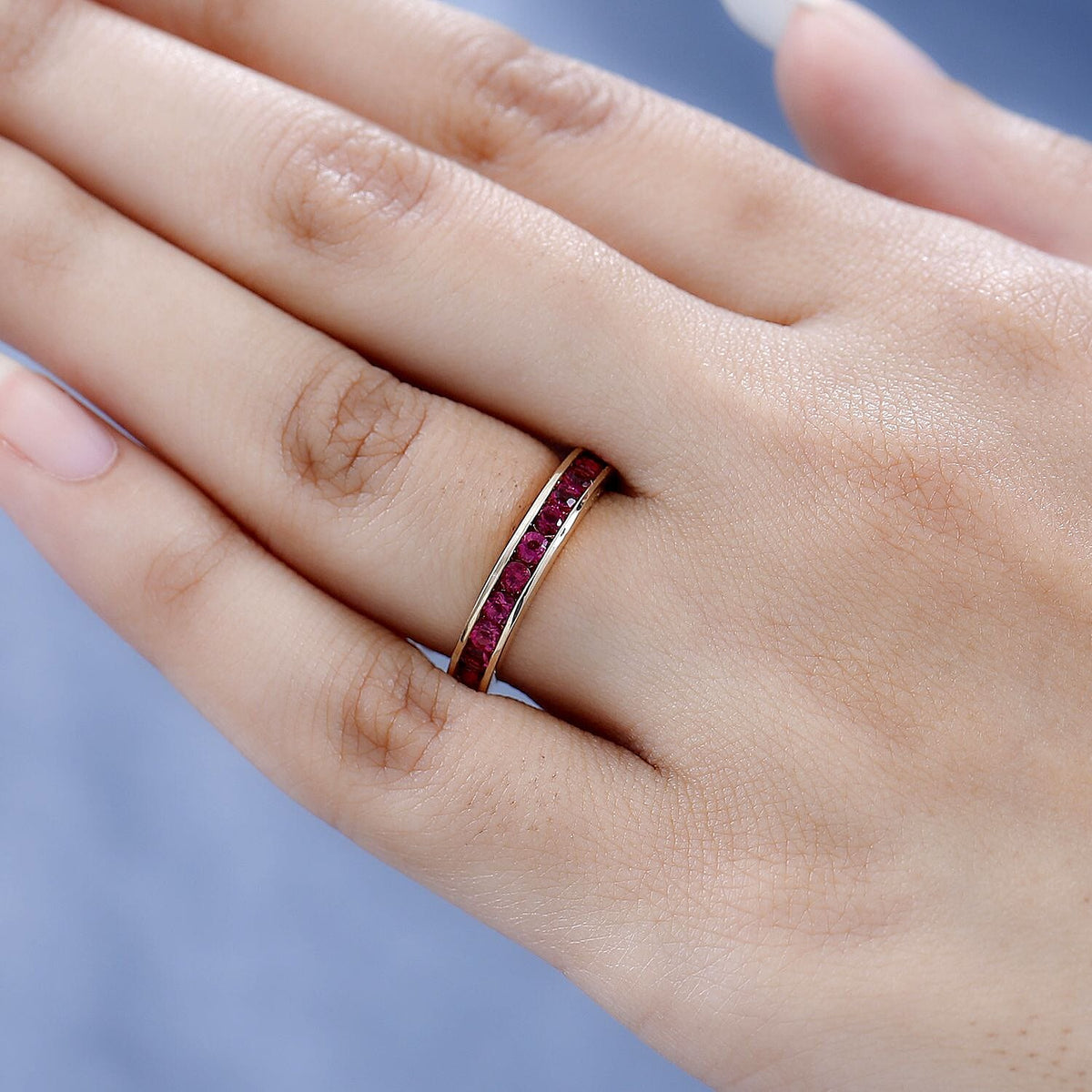 9K Yellow Gold Rubellite Half Eternity Wedding Band Ring 7544158 2
