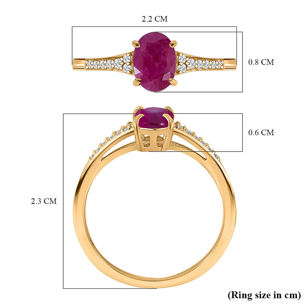 9K Yellow Gold Ruby and Moissanite Ring 1.20 Ct.