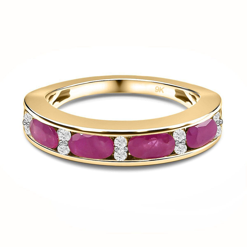 9K Yellow Gold Ruby and Diamond Ring 1.32 Ct.