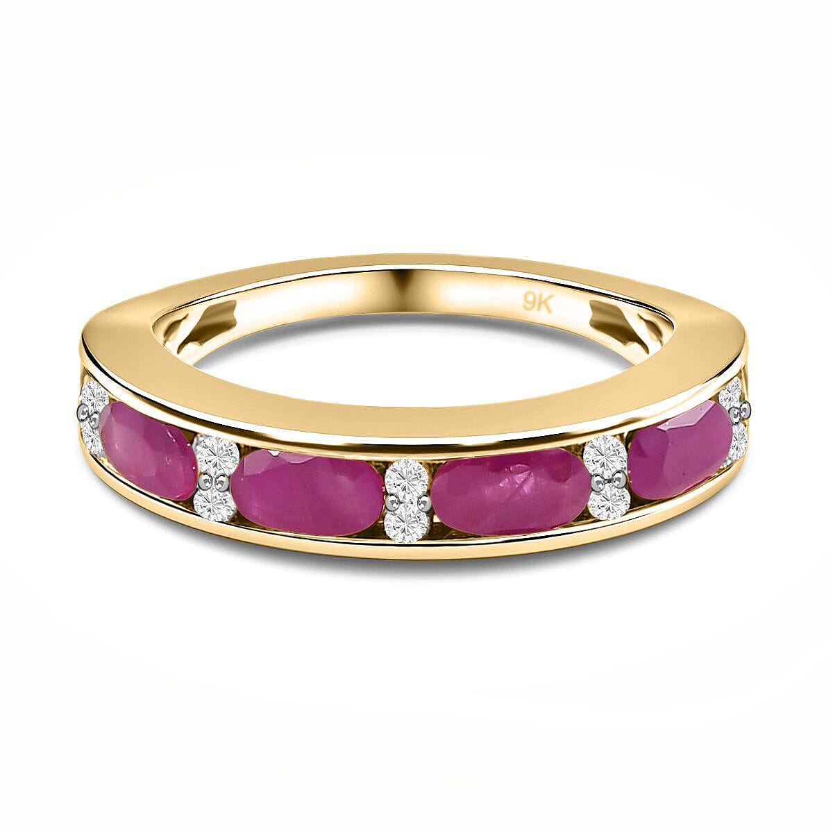 9K Yellow Gold Ruby and Diamond Half Eternity Wedding Band Ring 1.32 Ct 7238264 0