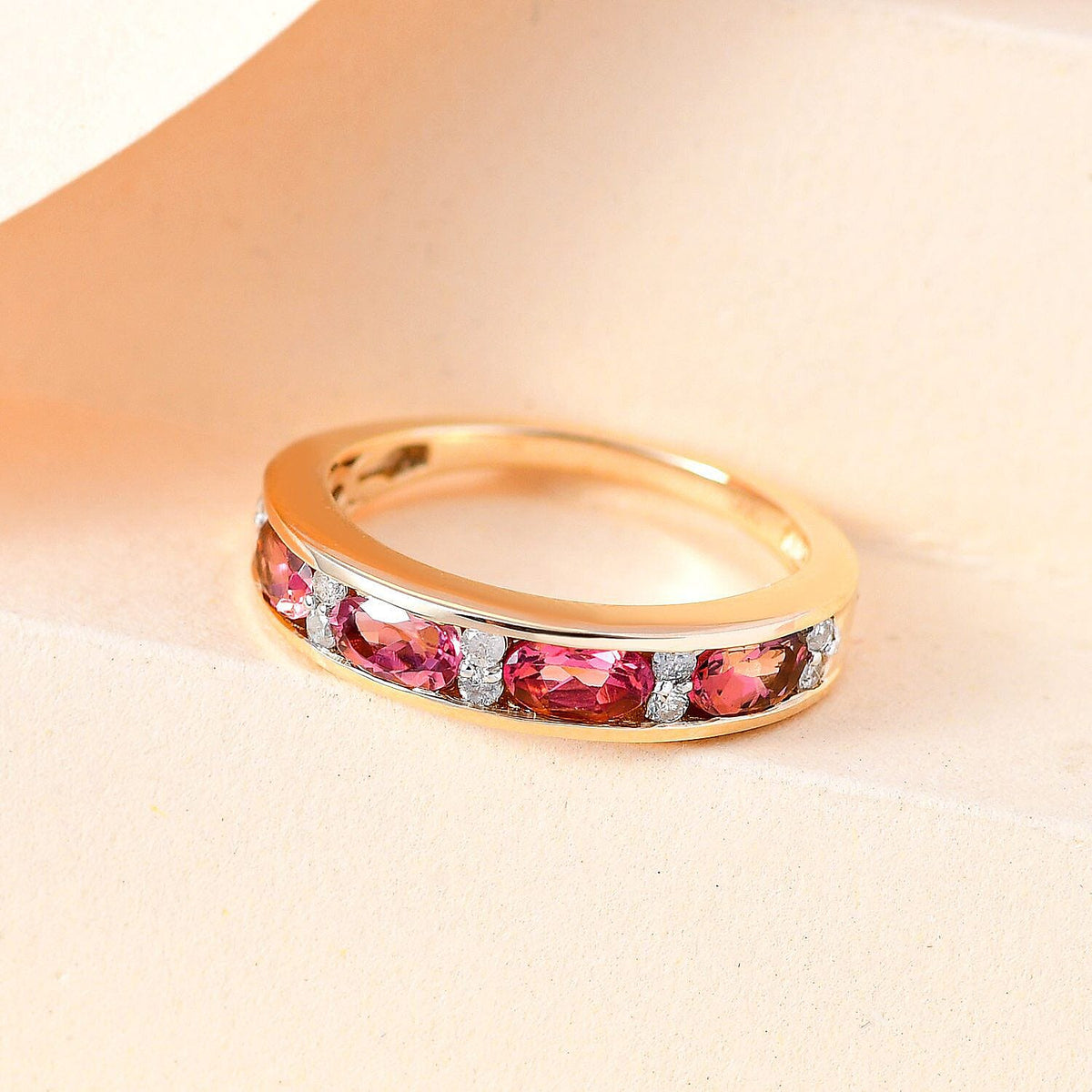 9K Yellow Gold Ruby and Diamond Half Eternity Wedding Band Ring 1.32 Ct 7238264 2