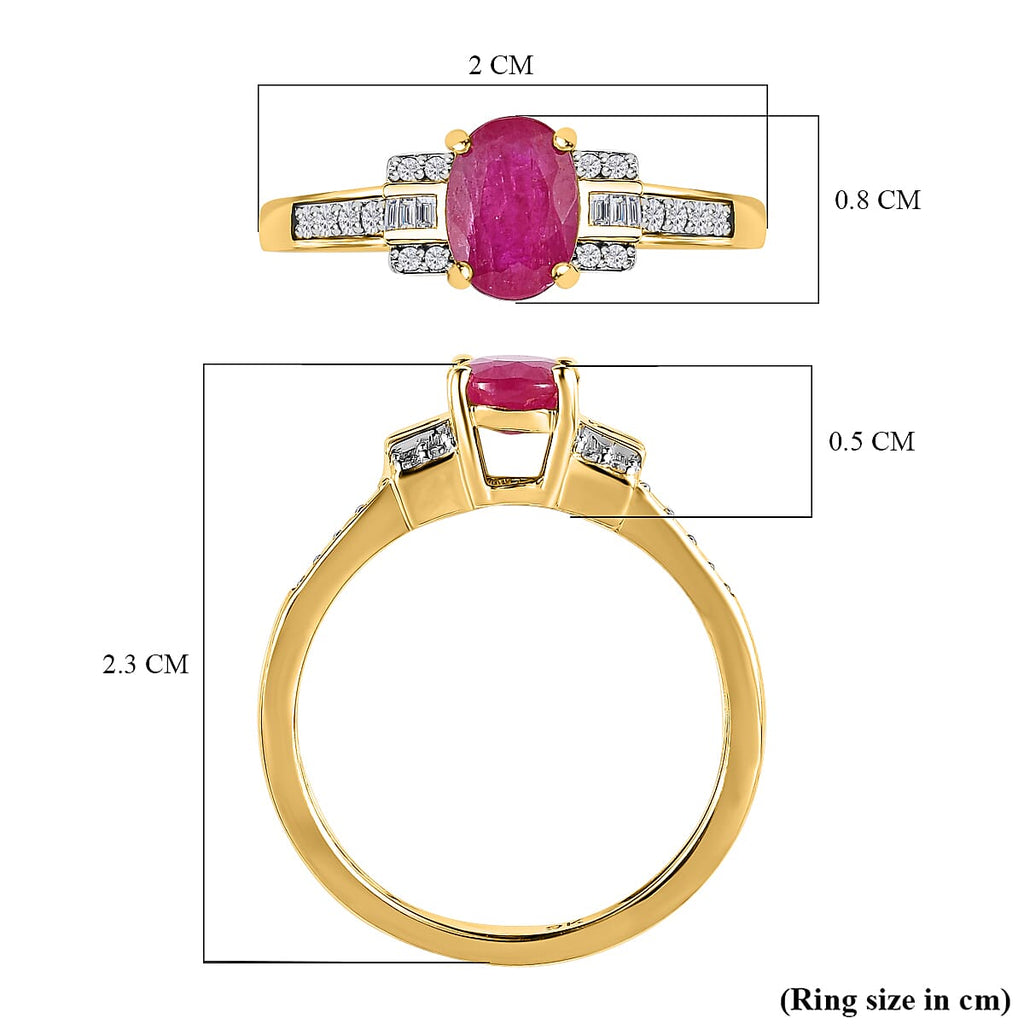 9K Yellow Gold Ruby and Diamond Ring 1.15 Ct