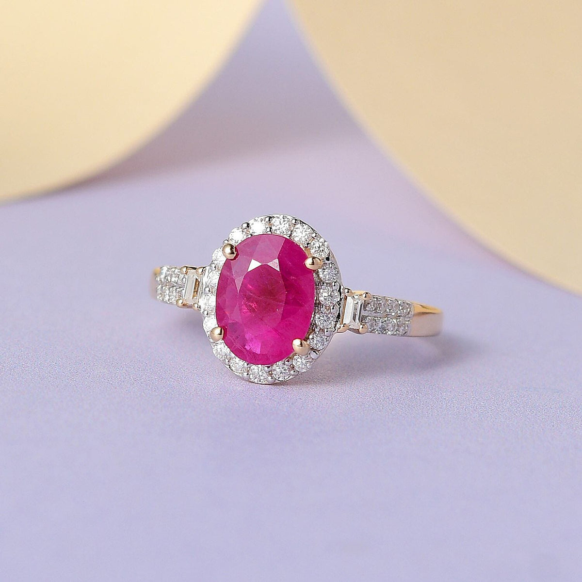 2.02 Ct AA Ruby and Moissanite Classic Halo Ring in 9K Yellow Gold 7211893 2
