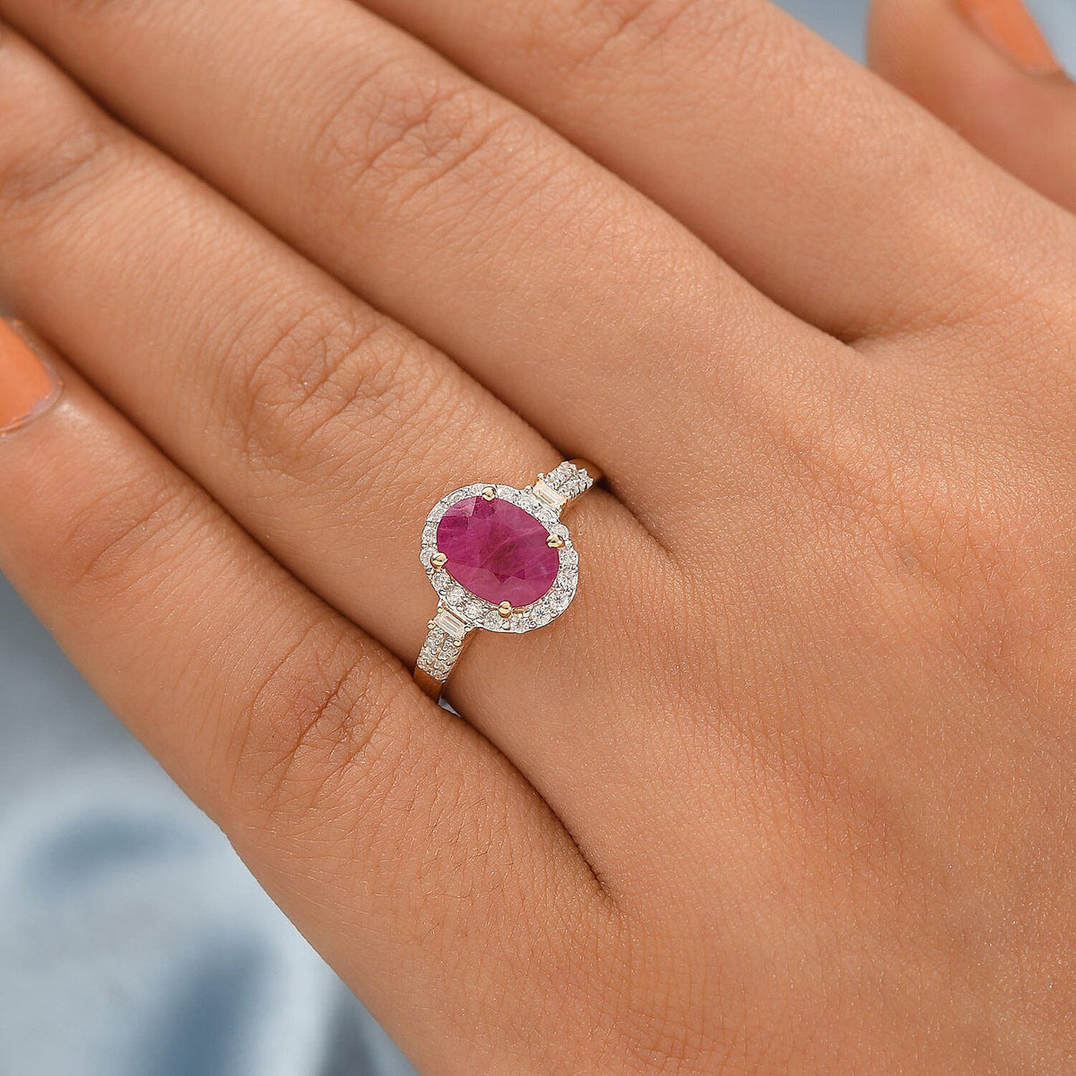 2.02 Ct AA Ruby and Moissanite Classic Halo Ring in 9K Yellow Gold 7211893 4