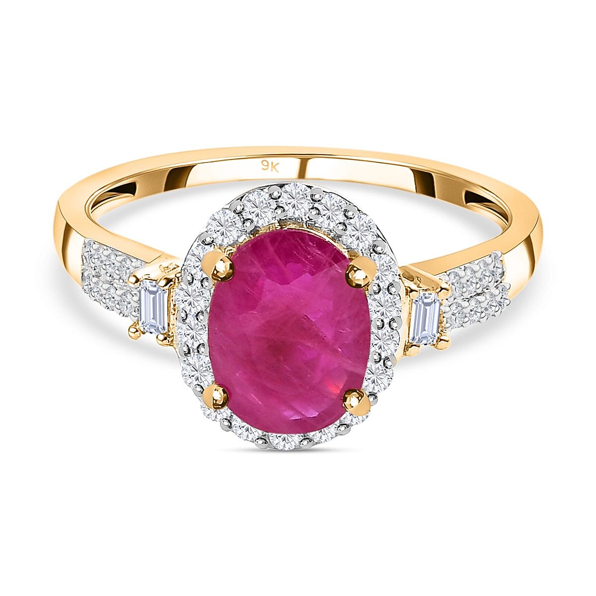 2.02 Ct AA Ruby and Moissanite Classic Halo Ring in 9K Yellow Gold 7211893 1