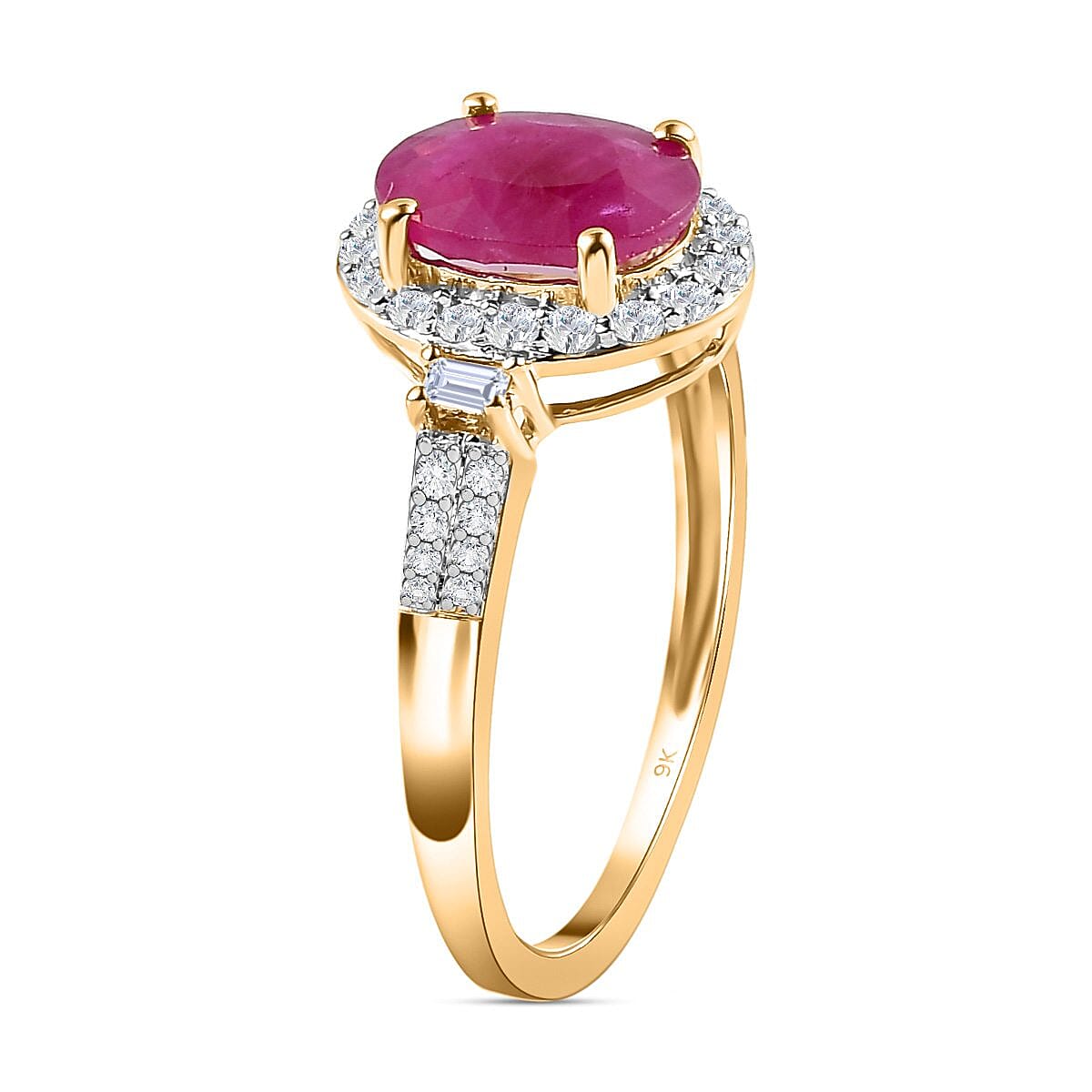 2.02 Ct AA Ruby and Moissanite Classic Halo Ring in 9K Yellow Gold 7211893 7