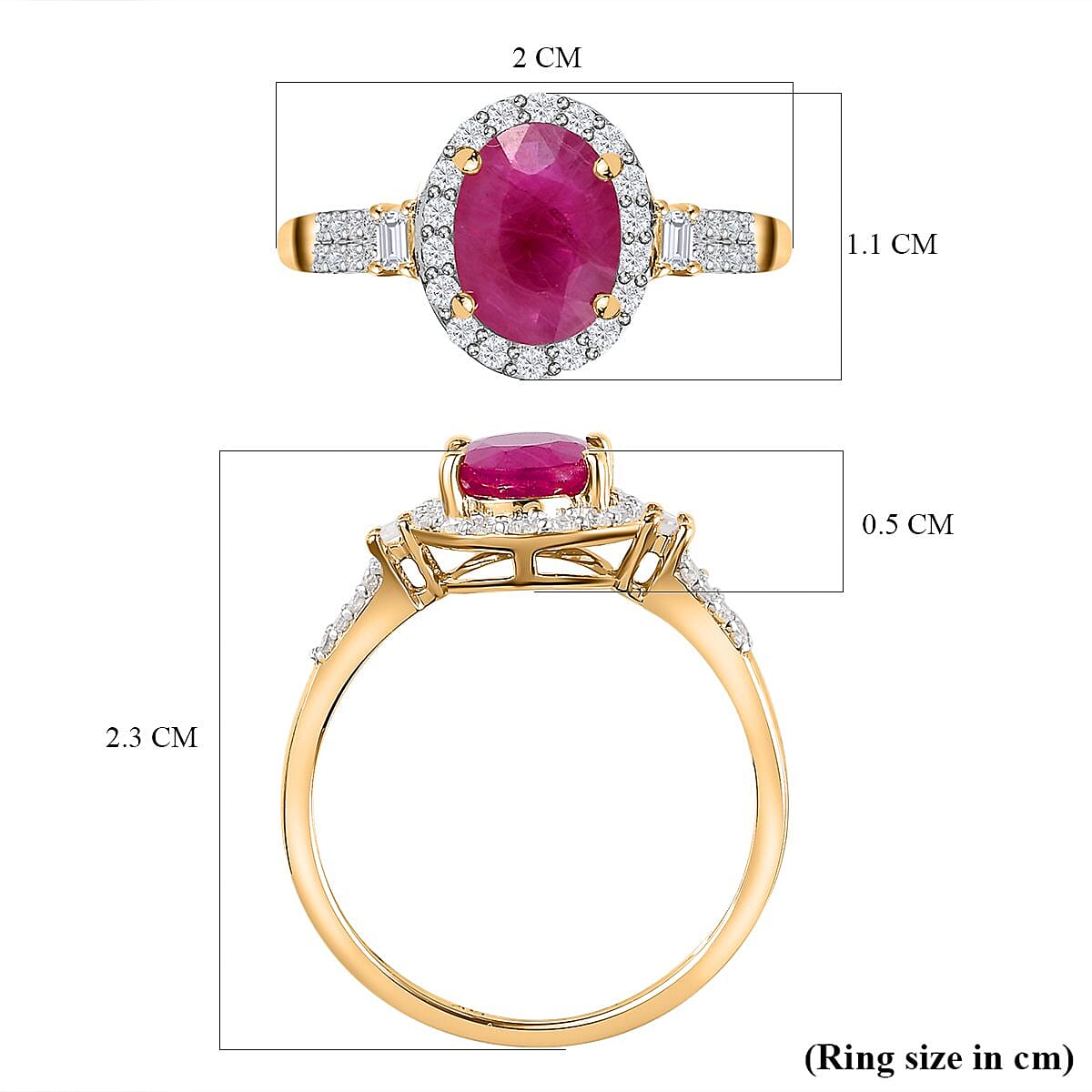 2.02 Ct AA Ruby and Moissanite Classic Halo Ring in 9K Yellow Gold 7211893 11