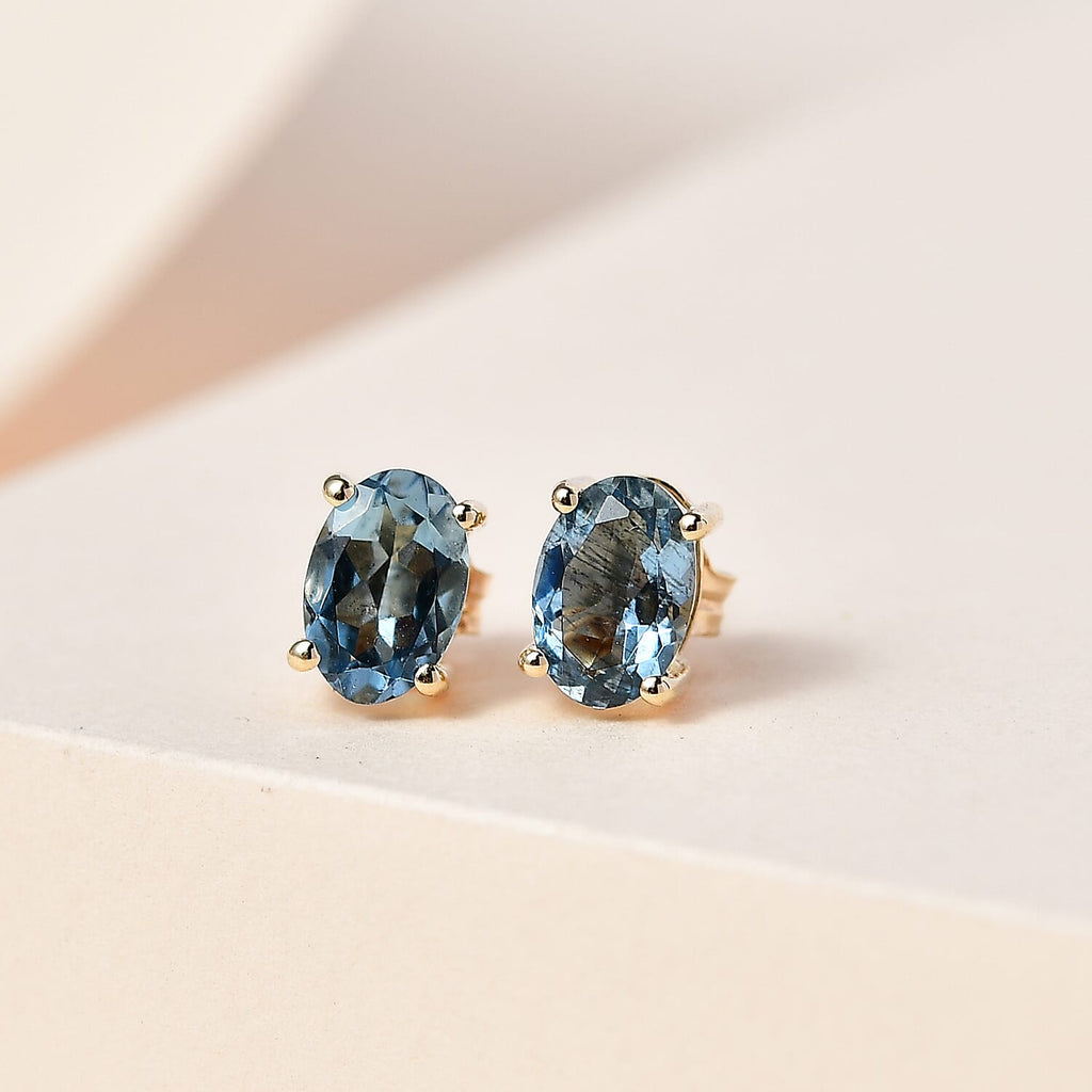 9K Yellow Gold Santamaria Aquamarine Solitaire Earrings