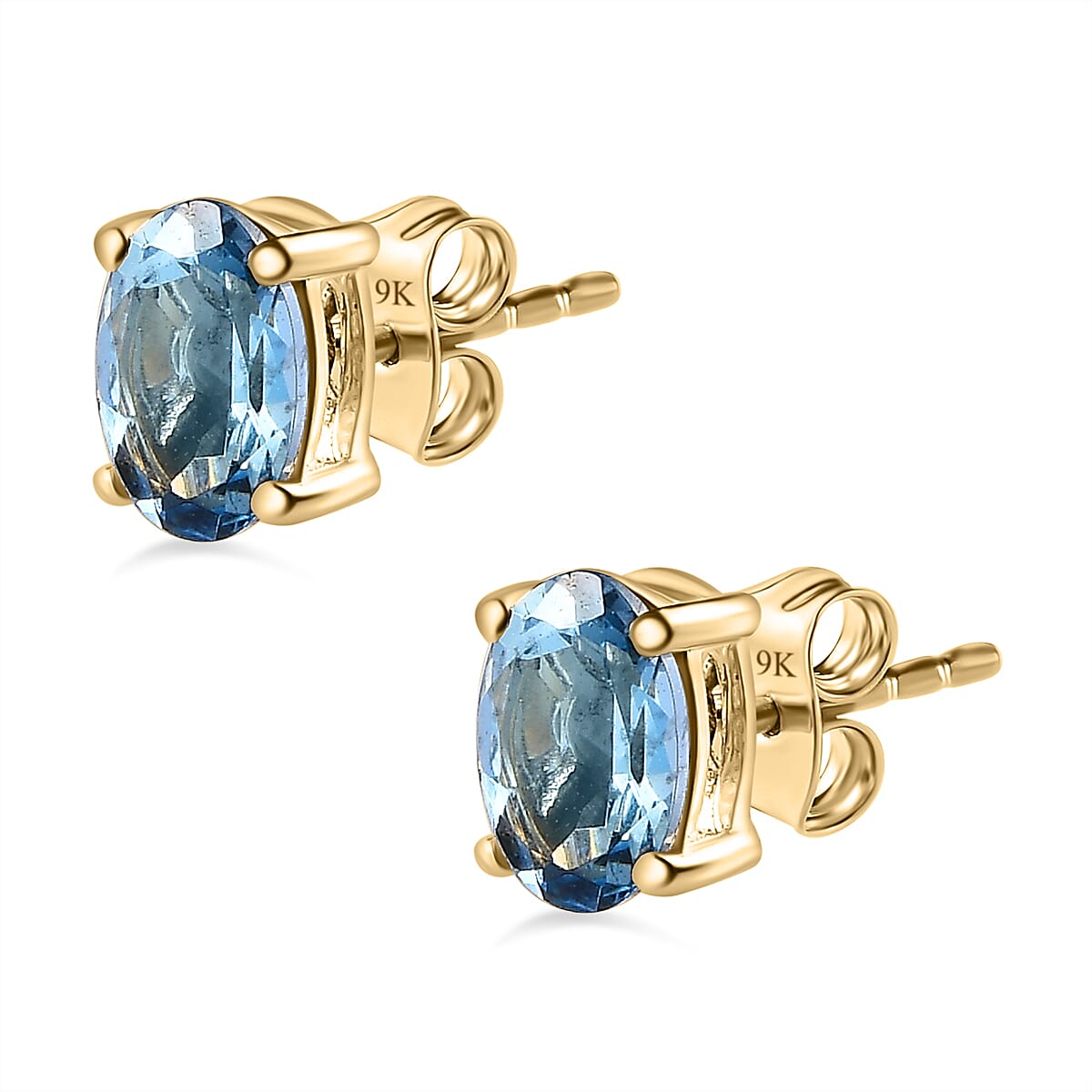 9K Yellow Gold Santamaria Aquamarine Solitaire Earrings 7662047 4