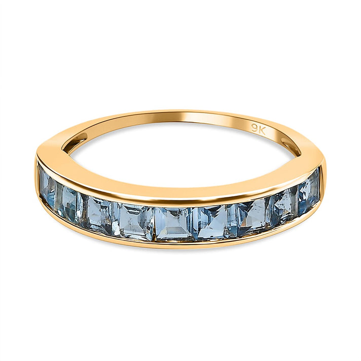 9K Yellow Gold Santamaria Aquamarine Half-Eternity Wedding Band Ring 1.17 Ct 7523039 1
