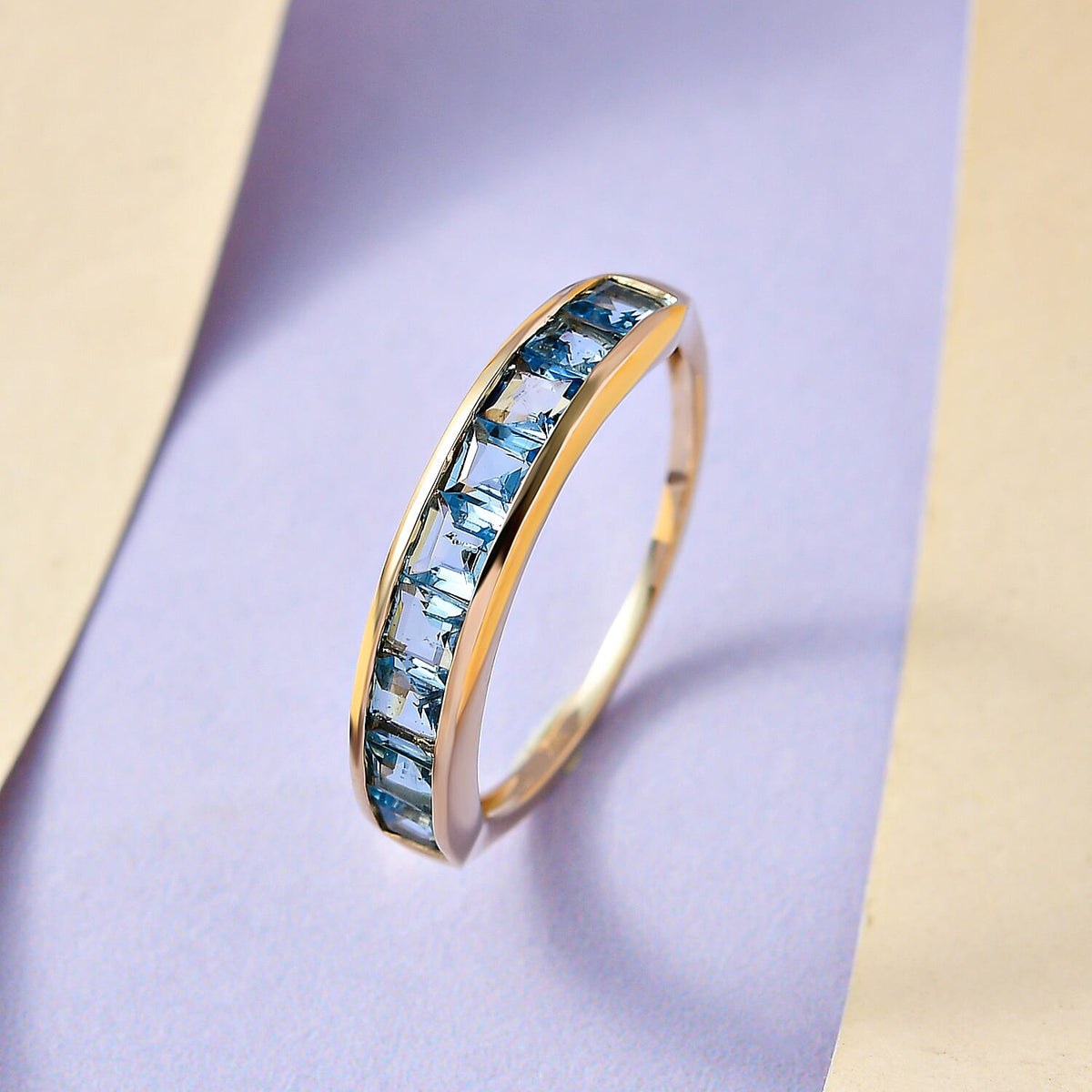 9K Yellow Gold Santamaria Aquamarine Half-Eternity Wedding Band Ring 1.17 Ct 7523039 3