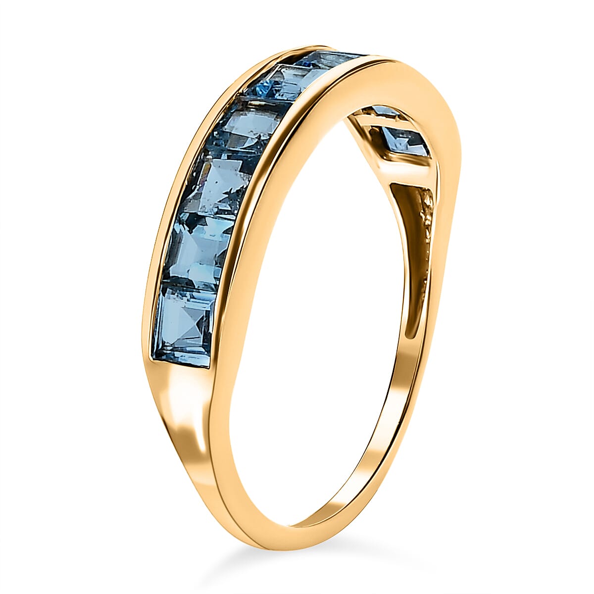9K Yellow Gold Santamaria Aquamarine Half-Eternity Wedding Band Ring 1.17 Ct 7523039 7