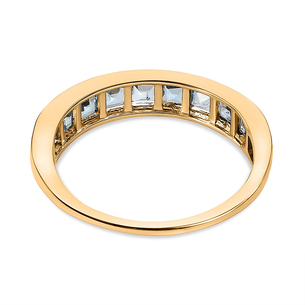 9K Yellow Gold Santamaria Aquamarine Half-Eternity Wedding Band Ring 1.17 Ct 7523039 9