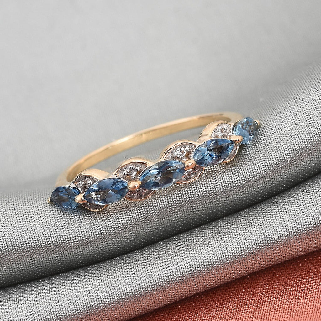 9K Yellow Gold Santa Maria Aquamarine and Natural Cambodian Zircon Ring