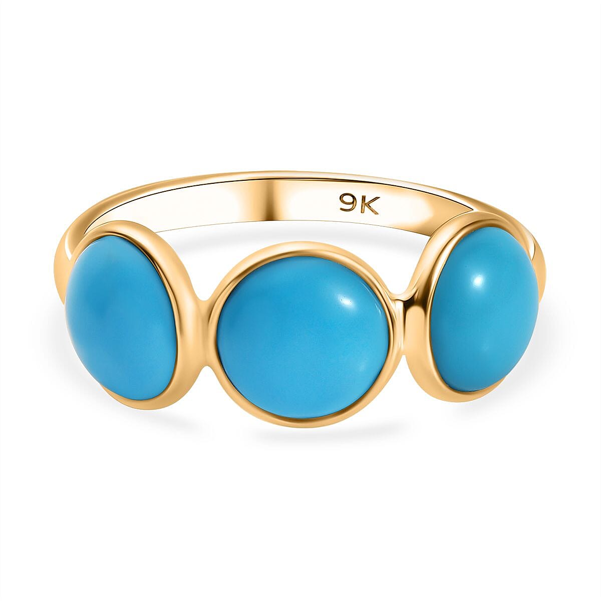 9K Yellow Gold Sleeping Beauty Turquoise 3 Stone Ring 3.43 Ct. 8052594 0