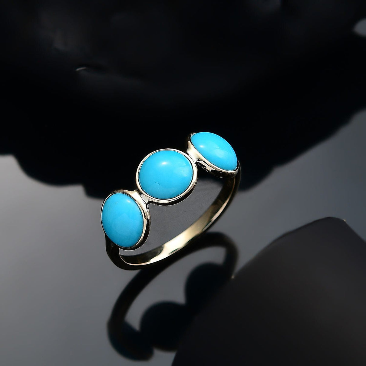 9K Yellow Gold Sleeping Beauty Turquoise 3 Stone Ring 3.43 Ct. 8052594 2