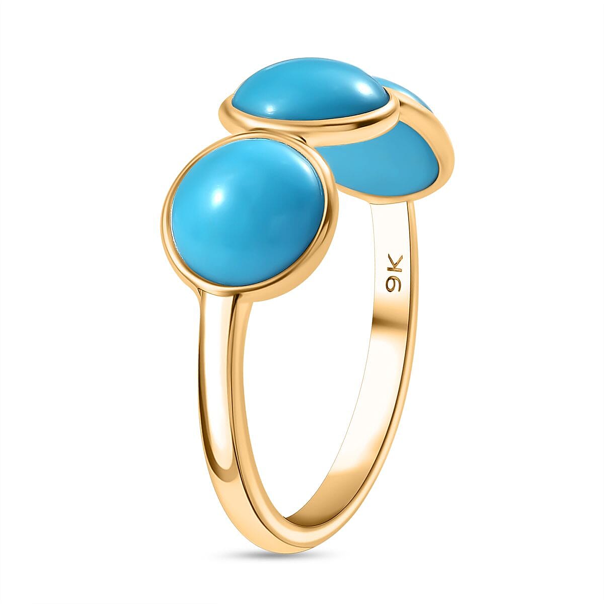 9K Yellow Gold Sleeping Beauty Turquoise 3 Stone Ring 3.43 Ct. 8052594 4