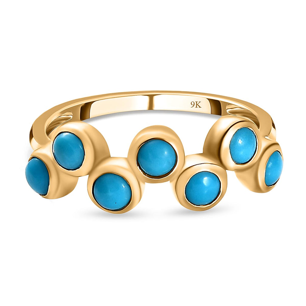 9K Yellow Gold  Arizona Sleeping Beauty Turquoise 7 Stone Ring