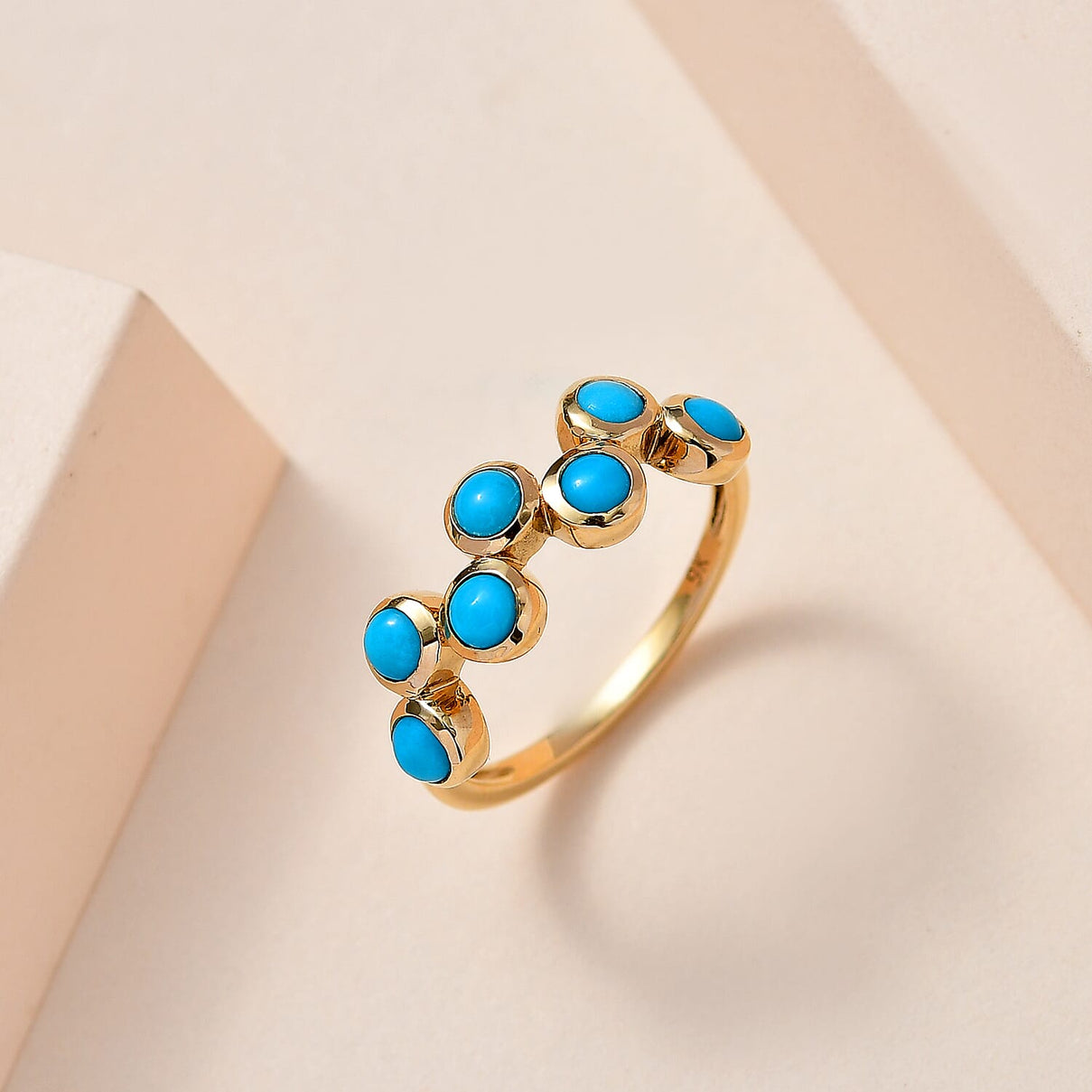 9K Yellow Gold  Arizona Sleeping Beauty Turquoise 7 Stone Ring 7637414 1